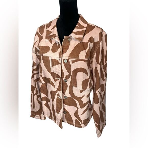 NWT ANTHROPOLOGIE SANCTUARY BABY PINK/BROWN TROPICAL GIRLY DENIM JACKET SIZE XL - Picture 8 of 13